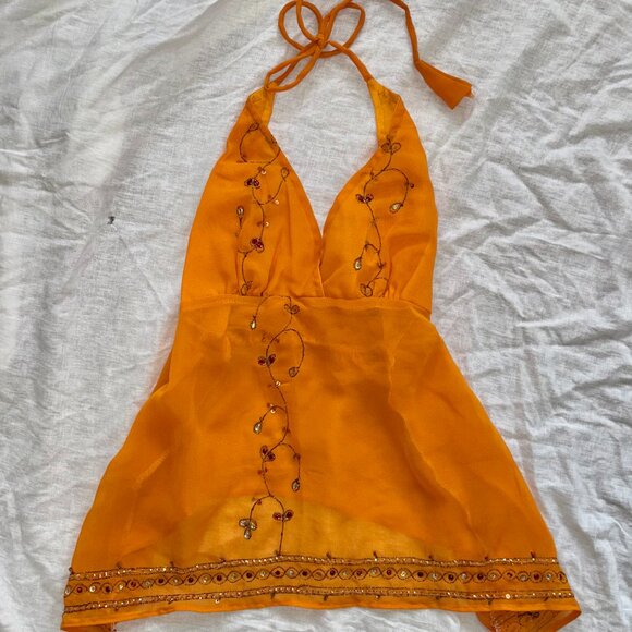 orange indian halter top with sequins - Picture 1 of 3